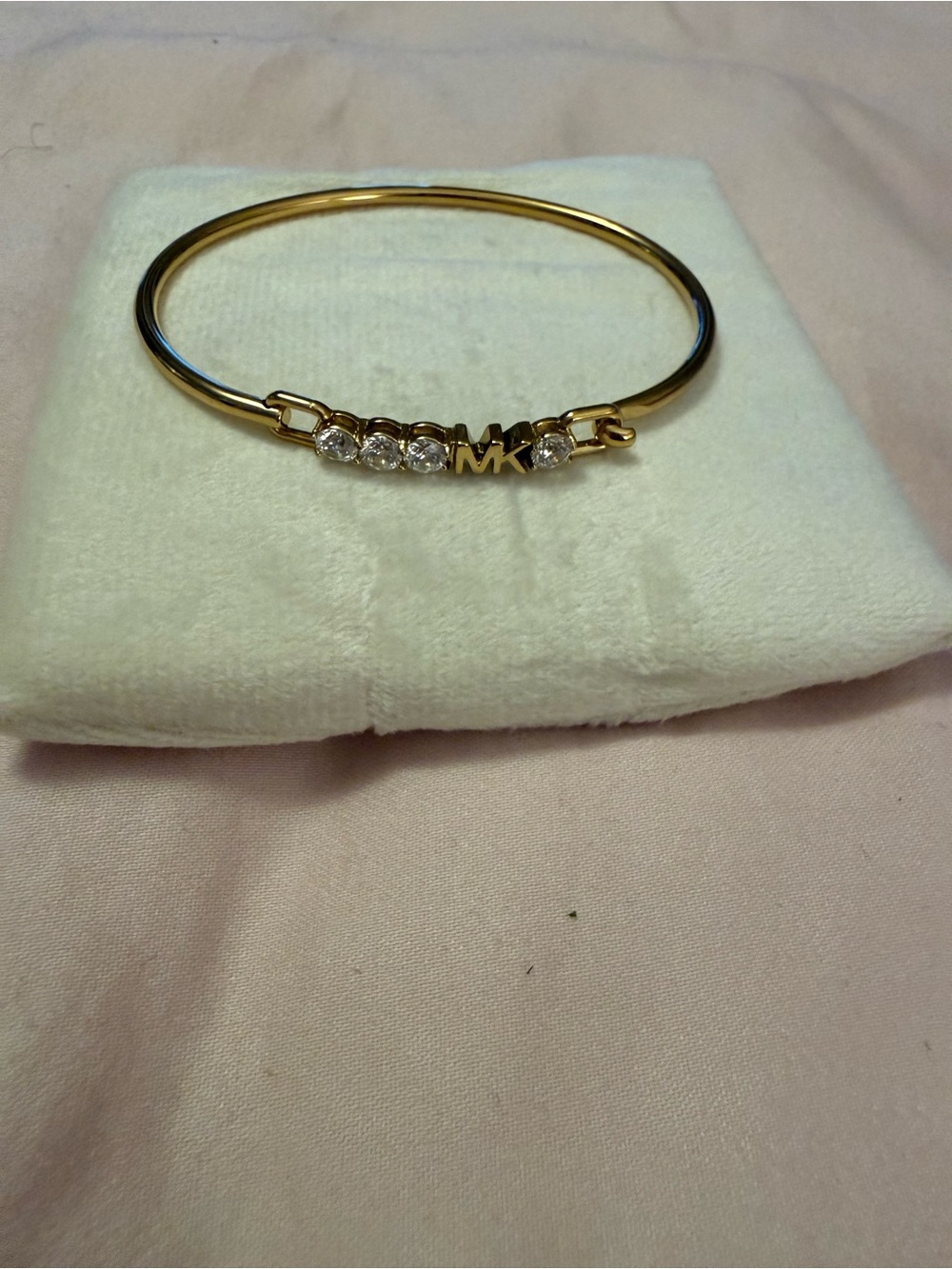 Michael Kors Gold Crystal MK Logo Slim Bangle Bracelet - Picture 2 of 4